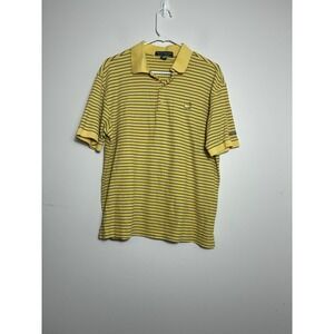 Masters Collection Polo Sz‎ M 100% Pima Cotton Yellow Striped Logo Golf  Casual